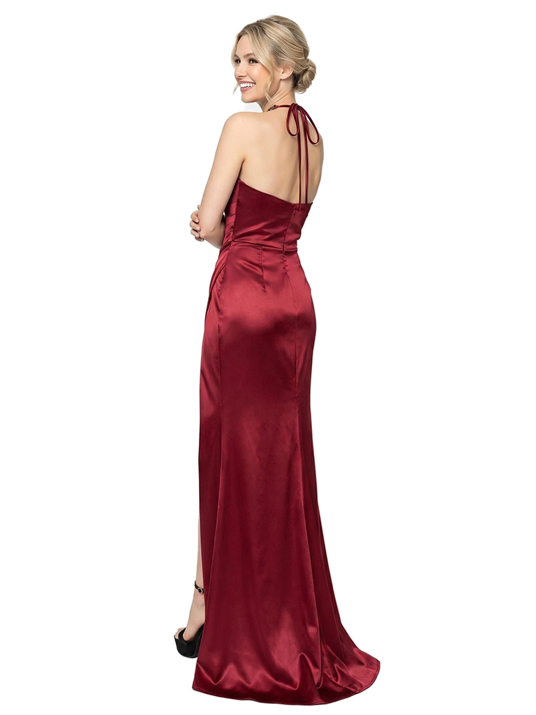ChicSew Halter Strap Soft Satin Mermaid Long Bridesmaid Dresses With Side Slit