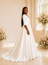 ChicSew Classy A-Line V-Neck Satin Maxi Half Sleeves Long Wedding Dress