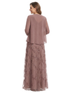 ChicSew V-Neck Lace Long Sleeve A-Line Chiffon Mother of the Bride Dresses And Jacket