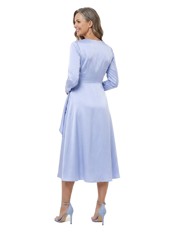 ChicSew Modern Long Sleeves Ruffled Mother Of The Bride Dresses V-Neck Satin A-Line Midi Gown