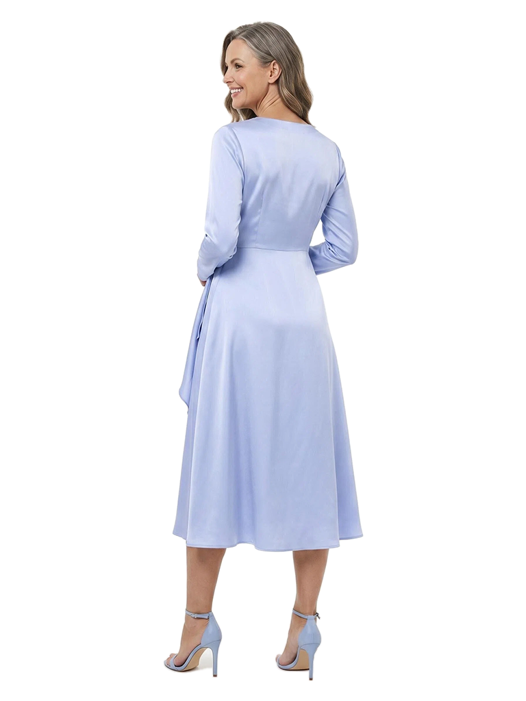 ChicSew Modern Long Sleeves Ruffled Mother Of The Bride Dresses V-Neck Satin A-Line Midi Gown