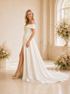 ChicSew Elegant Off The Shoulder A-line Ruched Satin Wedding Dresses With Side Slit