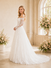ChicSew Elegant A-Line Lace Applique Tulle Strapless Long Sleeves Maxi Wedding Dress With Long Train