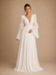ChicSew Elegant V-Neck Chiffon Pleated Long Sleeves A-Line Floor-Length Wedding Dress