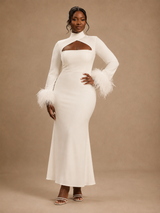 ChicSew Elegant Fancy Crepe High Neck Long Sleeves Mermaid Long Wedding Dress