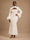 ChicSew Elegant Fancy Crepe High Neck Long Sleeves Mermaid Long Wedding Dress