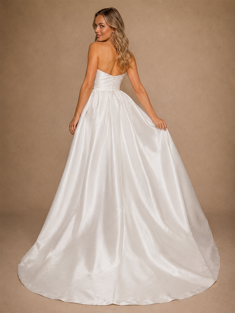 ChicSew Modern Unique Satin Strapless Sheath Ruched Floral Applique Mini-Length Wedding Dresses With Overskirt