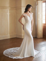 Cap Sleeves Sexy Mermaid Open Back V-neck  Maxi Long Lace Wedding Dresses Online