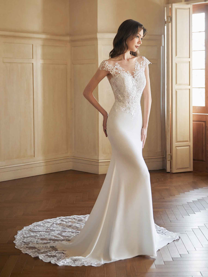 Cap Sleeves Sexy Mermaid Open Back V-neck  Maxi Long Lace Wedding Dresses Online