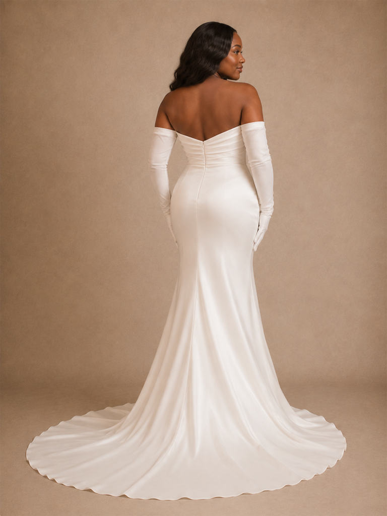 ChicSew Classy Elegant Sweetheart Satin Ruched Mermaid Long Wedding Dress