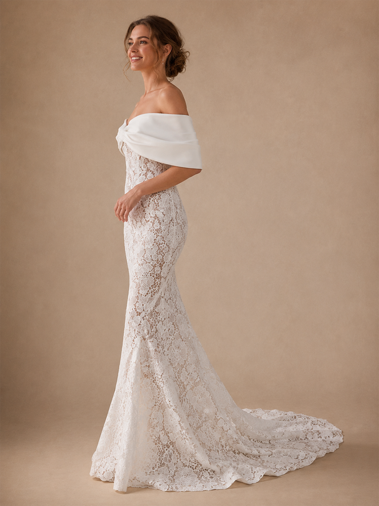 ChicSew Sexy Unique Off The Shoulder Lace Mermaid Floor-Length Wedding Dress