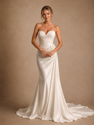 ChicSew Elegant Sweetheart Mermaid Satin Floor-Length Wedding Dress With 3D Flowers