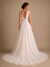 ChicSew Classy Spaghetti Straps V-Neck Sleeveless Glitter Tulle A-Line Maxi Wedding Dress