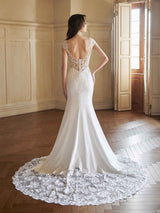 Cap Sleeves Sexy Mermaid Open Back V-neck  Maxi Long Lace Wedding Dresses Online