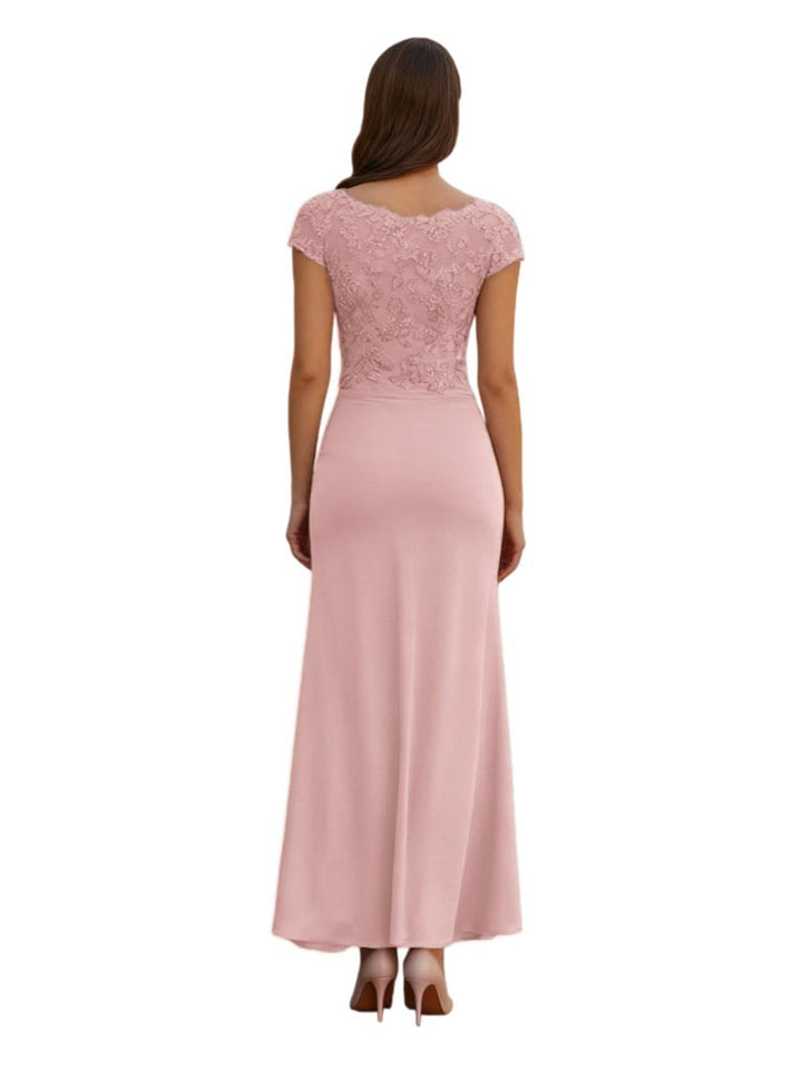 Elegant V-Neck Cap Sleeves Chiffon Mermaid Long Mother of The Bride Dresses