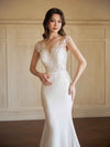 Cap Sleeves Sexy Mermaid Open Back V-neck  Maxi Long Lace Wedding Dresses Online