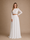 ChicSew Elegant Bateau Long Sleeves Two Piece Lace Chiffon A-Line Maxi Wedding Dress