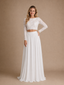 ChicSew Elegant Bateau Long Sleeves Two Piece Lace Chiffon A-Line Maxi Wedding Dress
