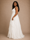 ChicSew Elegant V-Neck Chiffon Sleeveless Ruffled A-Line Maxi Wedding Dress With Applique