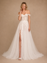 ChicSew Fancy Off The Shoulder Boning Side Slit Lace Tulle Maxi A-Line Wedding Dress