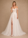 ChicSew Fancy Off The Shoulder Boning Side Slit Lace Tulle Maxi A-Line Wedding Dress