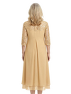 ChicSew Jewel Long Sleeve Beaded Lace Applique Tea Length Chiffon Casual Mother Of The Bride And Groom Dresses