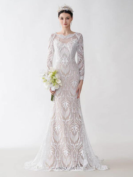 Alluring Long Sleeve Lace Mermaid Gown