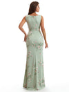 Elegant Spaghetti Straps Cowl Mermaid Long Satin Floral Formal Evening Dresses For Ladies