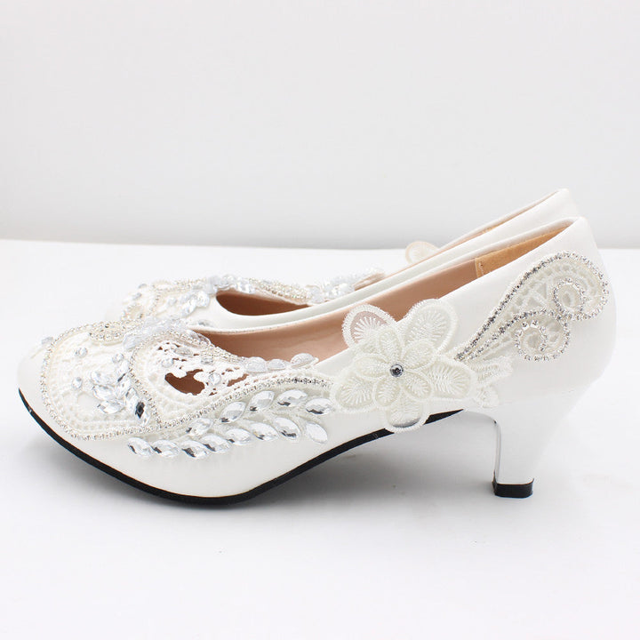 New matching wedding dress, wedding shoes women's bridal shoes sequined white large size high-heeled women's shoes