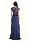 Elegant Chiffon Short Sleeves Side Slit A-Line Floor Length Mother Of The Bride Dresses