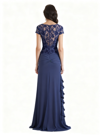 Elegant Chiffon Short Sleeves Side Slit A-Line Floor Length Mother Of The Bride Dresses