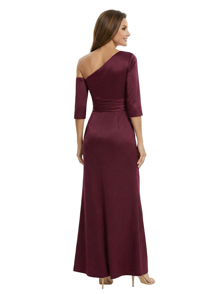 Modern Asymmetrical Neck 3/4 Sleeves Satin Mother Of The Bride Evening Gown