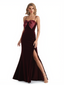 Elegant Spaghetti Straps Side Slit Mermaid Velvet Floor-Length Formal Dresses