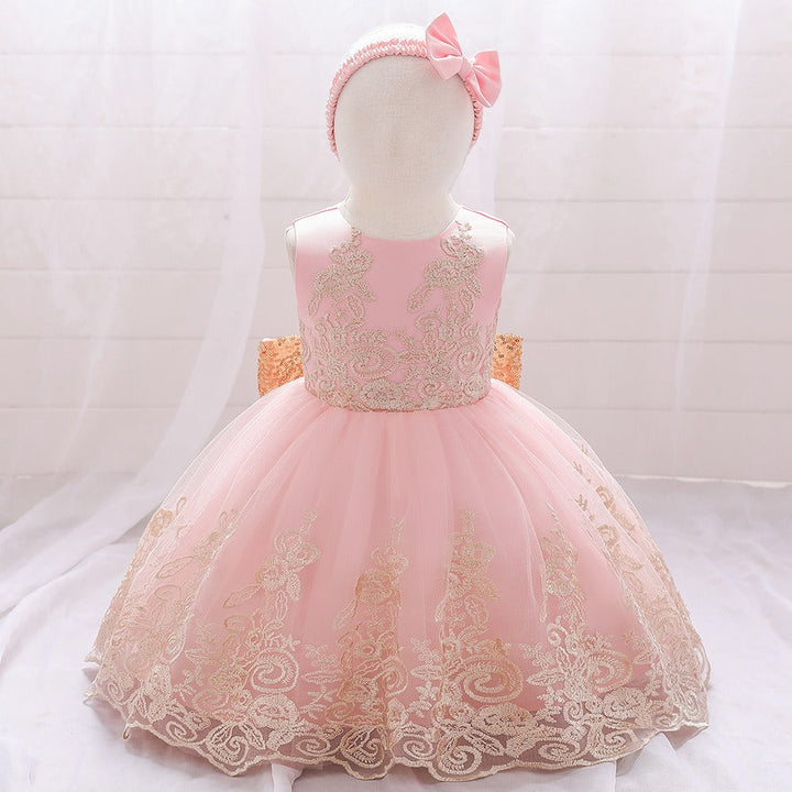 Luxury Lace Flower Girls Dress Elegant with Bow Princess Gown for Wedding