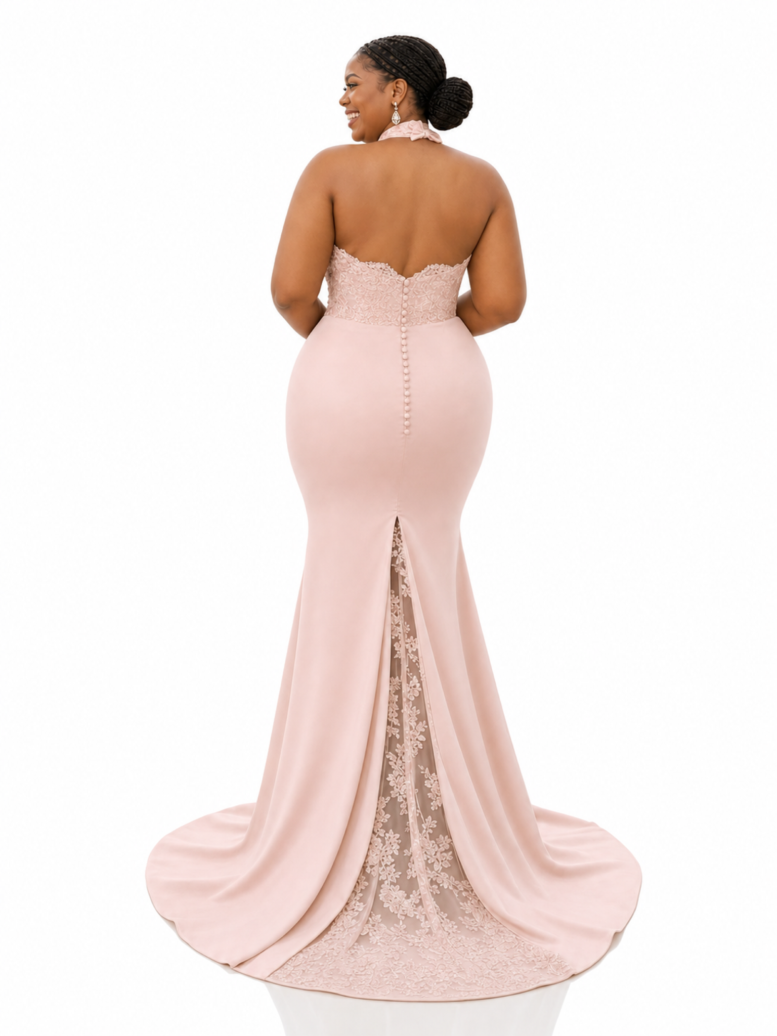 ChicSew Unique Halter Lace Appliques Soft Satin Tulle Mermaid Floor-Length Bridesmaid Dresses