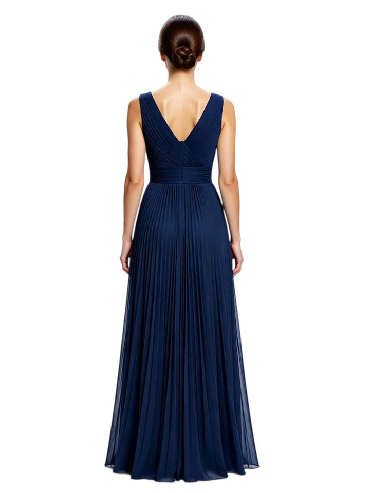 Chicsew Elegant V-Neck Sleeveless Ruched A-Line Chiffon Mother of The Bride Gown