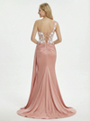 Stunning One Shoulder Floral Appliques Ruched Satin Mermaid Prom Gown
