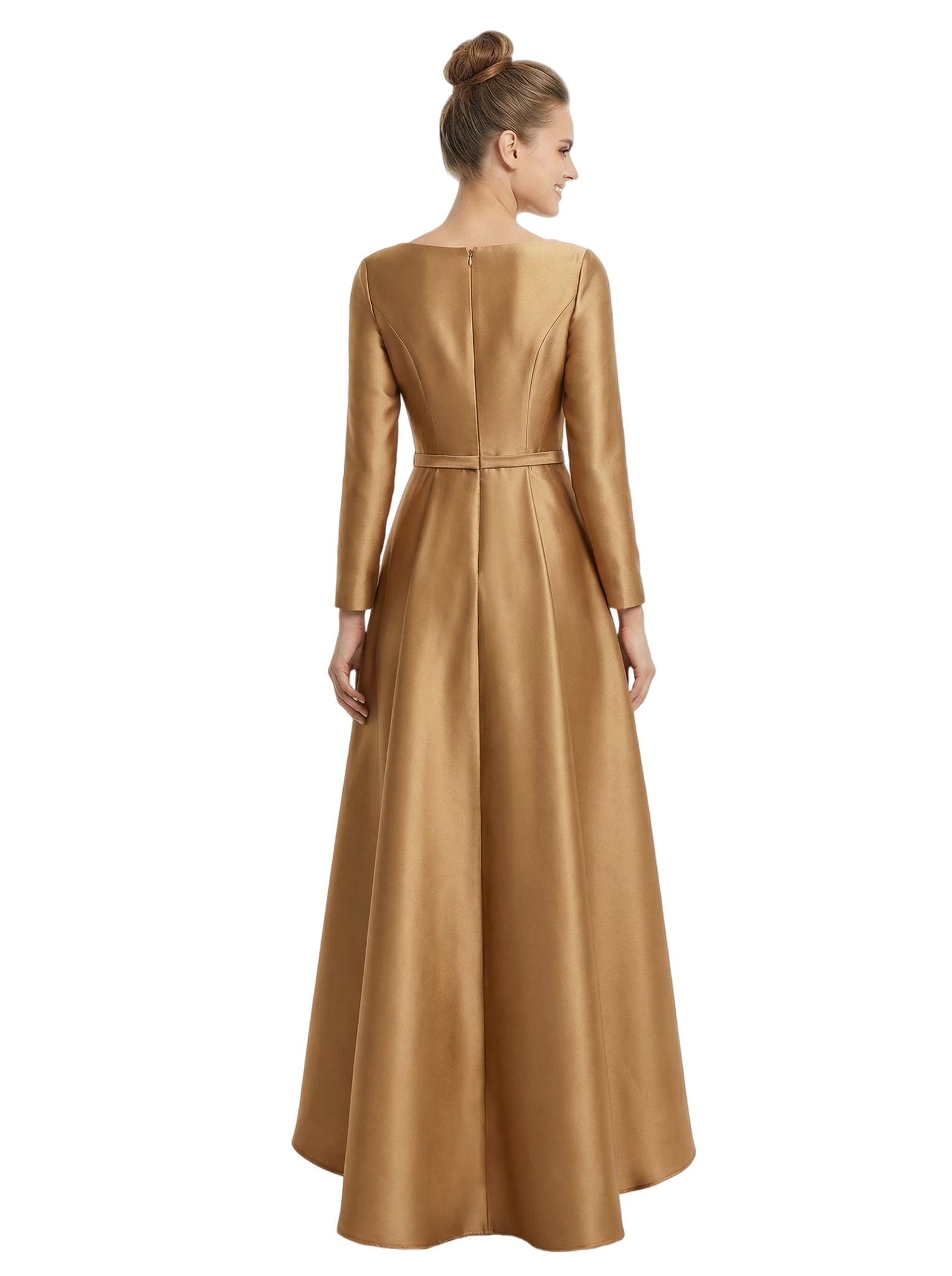 Mother of The Groom Gown V-Neck Long Sleeve Satin High-Low A-Line Dress Unique Elegant Formal Bride Mother Outfit