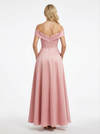 Chic Off the Shoulder Satin A-Line Corset Prom Dress with Slit
