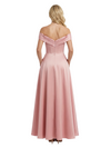 Chic Off the Shoulder Satin A-Line Corset Prom Dress with Slit