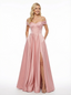 Chic Off the Shoulder Satin A-Line Corset Prom Dress with Slit
