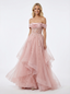 Elegant Off the Shoulder Lace Tiered Tulle Corset Ball Gown Prom Dresses