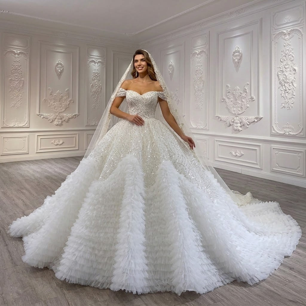 ChicSew Luxurious Sequined A-Line Ball Gown Wedding Dress