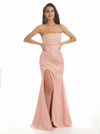 Women Sexy Strapless Mermaid  Soft Satin Long Evening Formal Dresses Side Slit