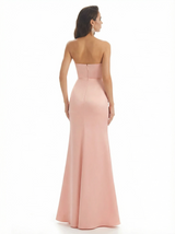 Women Sexy Strapless Mermaid  Soft Satin Long Evening Formal Dresses Side Slit