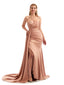 Elegant Side Slit Strapless Satin Unique Long Bridesmaid Dresses Online