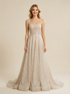 A-line Square Neckline Maxi Long Sequin Wedding Dresses Online