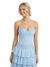 Stunning Sweetheart Tiered Ruffles Lace Appliques A-Line Chiffon Strapless Prom Dress