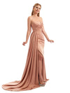 Elegant Side Slit Strapless Satin Unique Long Bridesmaid Dresses Online