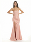 Women Sexy Strapless Mermaid  Soft Satin Long Evening Formal Dresses Side Slit